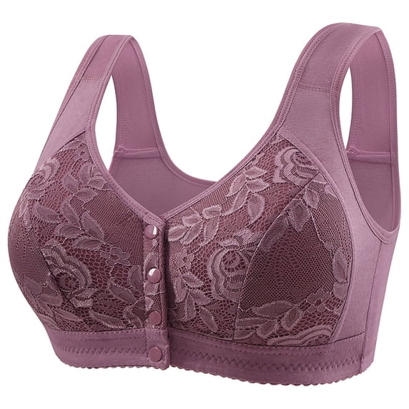 Tbopshirt Women Bras Wireless,Front Closure Bras,Embroidery Thin Style Ventilate Large Size Bra Without Steel Rim Push Up Bras