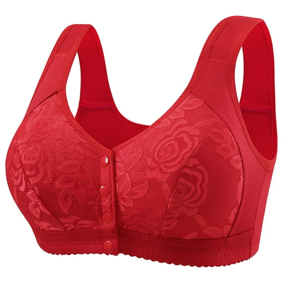 Tbopshirt Women Bras Wireless,Front Closure Bras,Embroidery Thin Style Ventilate Large Size Bra Without Steel Rim Push Up Bras