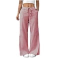 thumbnail image 1 of Tbopshirt Women Striped Linen Blend Wide Leg Pants Elastic Drawstring Lace-Up High Waist Pull On Trousers with Pockets for Summer Beach Casual,Red,Size:S-XXL, 1 of 8