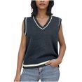 thumbnail image 1 of Tbopshirt Women Sweater Vests,Fall Sweaters for Women,Solid Color V-Neck Tank Top Contrasting Sleeveless Sweater, 1 of 3