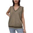 thumbnail image 1 of Tbopshirt Women Sweater Vests,Fall Sweaters for Women,Solid Color V-Neck Tank Top Contrasting Sleeveless Sweater, 1 of 3