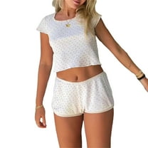 Tbopshirt Women's 2 Piece Outfits 2pc Fashion Women Round-Neck Short Slid Sleeve Shorts Slid Suit Wide Leg Pants