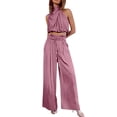thumbnail image 1 of Tbopshirt Women's 2 Piece Outfits Women 2 Piece Outfits Pants Sets Summer Halter Neck Cropped Tank Top Wide Leg Pants Tracksuit Suits Wide Leg Pants, 1 of 4