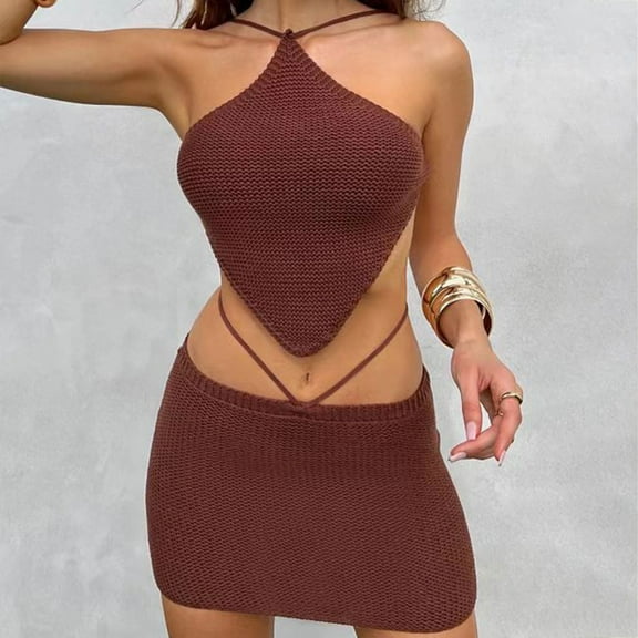 Tbopshirt Women's 2 Piece Outfits Women's New Summer Fashion Backless Tied Rope Suit Wide Leg Pants