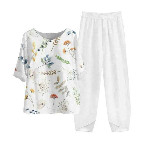 Tbopshirt Women's 2 Piece Outfits Women's Summer Suit Fashion Short Sleeve Solid Color Trousers Casual Two-Piece Suit Wide Leg Pants