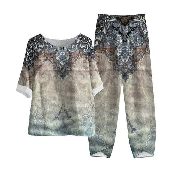 Tbopshirt Women's 2 Piece Outfits Women's Summer Suit Fashion Short Sleeve Solid Color Trousers Casual Two-Piece Suit Wide Leg Pants