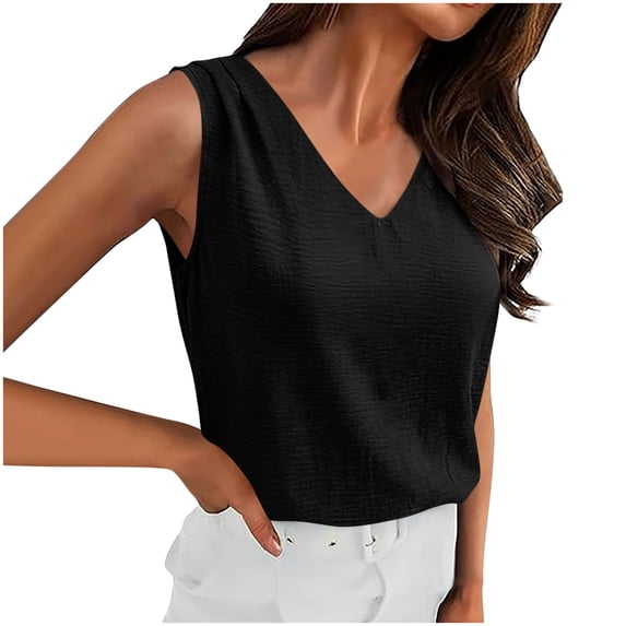 Tbopshirt Women's Tank Tops Linen V-Neck Sleeveless Solid Color Breathable Summer Shirts,L