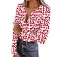 thumbnail image 1 of Tbopshirt Womens Blouses Button Down Stretch Casual Long Sleeve V-Neck Valentine's Day Heart Print Slim Fit Graphic Tops Red,S, 1 of 9