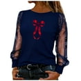 thumbnail image 1 of Tbopshirt Womens Blouses Long Sleeve Round Neck Sheer Mesh Panel Sequin Print Casual Valentine's Day Graphic Tops Navy,S, 1 of 7