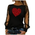 thumbnail image 1 of Tbopshirt Womens Blouses Long Sleeve Round Neck Sheer Mesh Panel Sequin Print Casual Valentine's Day Love Heart Graphic Pullover Black,L, 1 of 9