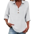 thumbnail image 1 of Tbopshirt Womens Blouses Summer Tops for Women Casual V Neck Button Down Shirt 3/4 Roll Up Sleeve Tunic Top Loose Fit Top,White, 1 of 6