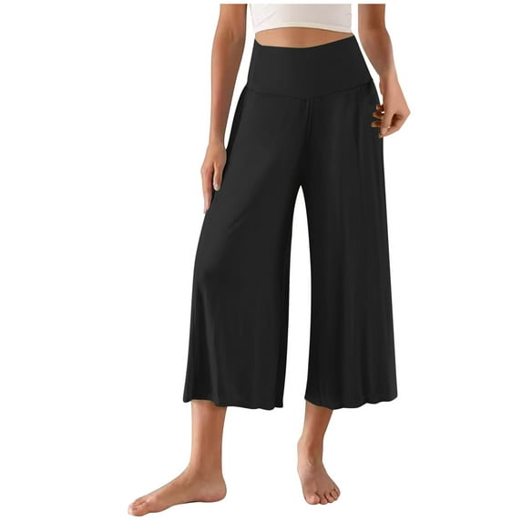 Tbopshirt Womens Casual Pants Clearance,Solid Color Loose Pocket Button Decorate Trousers Cropped Pants,Plus Size Wide Leg Pants for Women,Summer Savings Deals