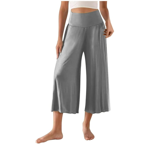 Tbopshirt Womens Casual Pants,Solid Color Loose Pocket Button Decorate Trousers Cropped Pants,Plus Size Wide Leg Pants for Women
