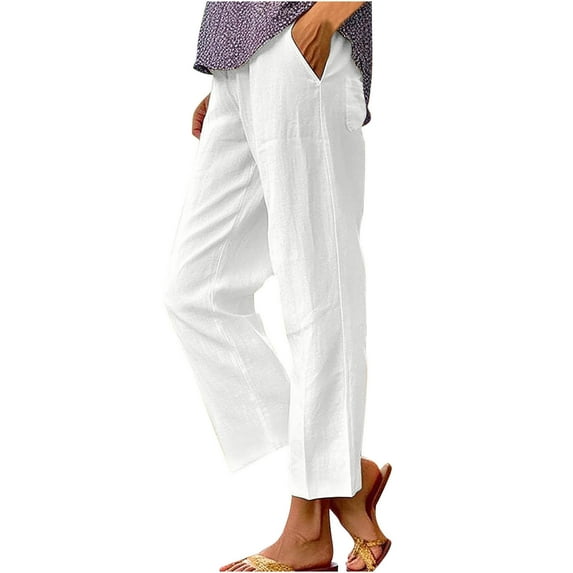 Tbopshirt Womens Casual Pants,Women's Spring and Solid Color Elastic Waist Cotton Linen Versatile Straight Tube Casual Wide Leg Pants,Plus Size Pants for Women