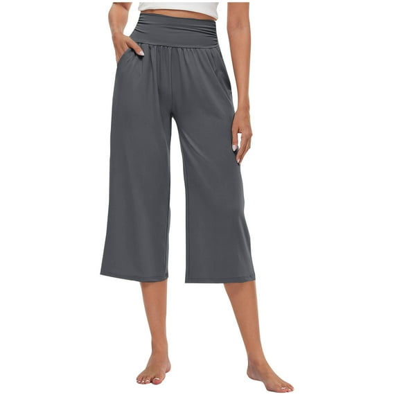 Tbopshirt Womens Casual Pants,Women Capris Solid Elastic Waist Pocket Cropped Pants Casual Stretchy Stylish Pants Yoga Sports Casual Yoga Pants,Plus Size Pants for Women