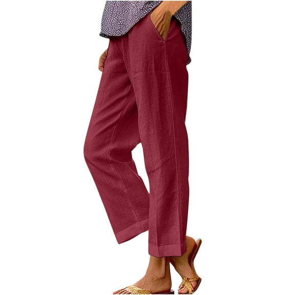 Tbopshirt Womens Casual Pants,Women's Spring and Solid Color Elastic Waist Cotton Linen Versatile Straight Tube Casual Wide Leg Pants,Plus Size Pants for Women