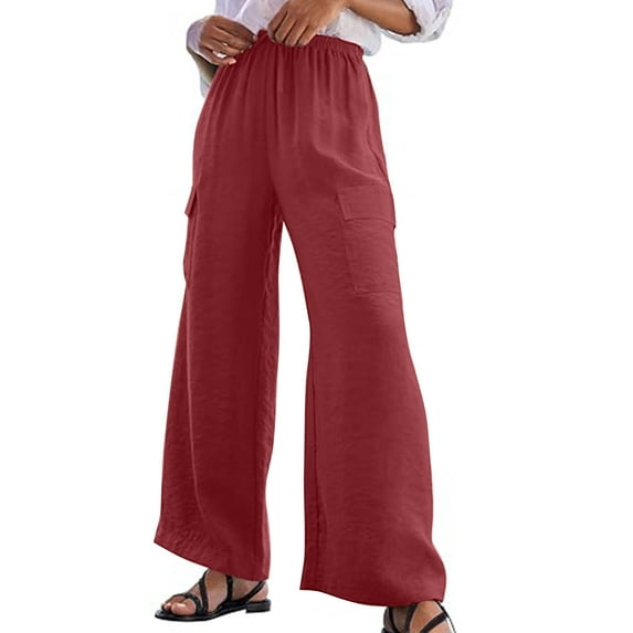 Tbopshirt Womens Casual Pants,Women's Wide Leg Beach Pants Drawstring Elastic Waist Loose Trousers with Big Pockets,Plus Size Pants for Women