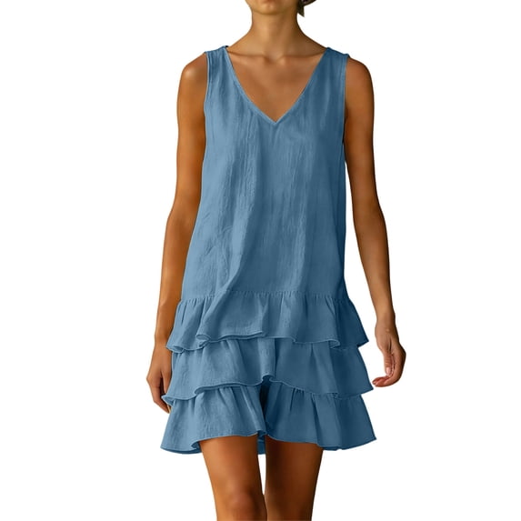 Tbopshirt Womens Dresses Summer Dresses for Women Tank Dress Summer Sleeveless V-Neck Dress,Blue,S-XXXL