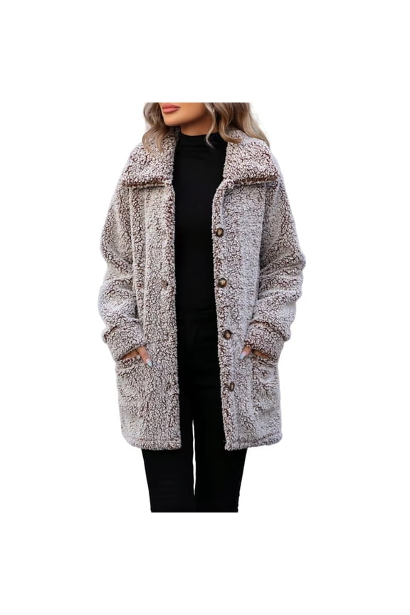 Womens Fleece Jackets Coats,Fleece Cardigans for Women,Winter High Round Neck Long Sleeve Loose Iron Zipper Velvet Coat Hoodless Casual Coat,Fuzzy Fleece Cardigan Jackets Women