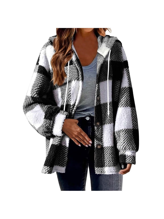 Womens Fleece Jackets Coats,Fleece Cardigans for Women,Fashion Women's V-Neck Pullover Tops Long Sleeve Hooded Blouse Sweatshirt,Fuzzy Fleece Cardigan Jackets Women