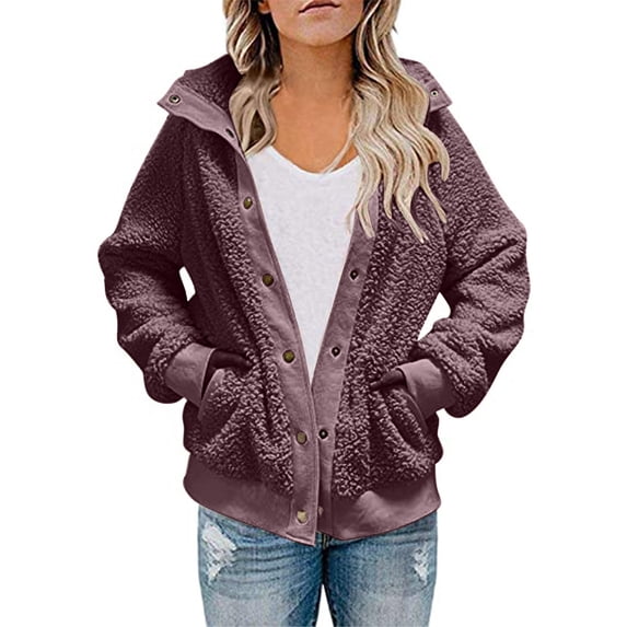 Tbopshirt Womens Fleece Jackets Coats,Fleece Cardigans for Women Winter Thick Plush Long Sleeved Button Pocket Solid Color Jacket,Fuzzy Fleece Cardigan Jackets Women