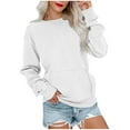 thumbnail image 1 of Tbopshirt Womens Hoodless Sweatshirts,Plus Size Essential Crewneck Sweatshirts Women's Fashion Solid Loose Round-Neck Long Sleeve Pocket Blouse Sweater, 1 of 4
