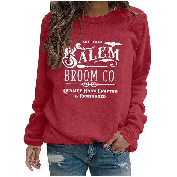 Tbopshirt Womens Hoodless Sweatshirts Halloween,Halloween Sweatshirts for Women Plus Size,Casual Winter Long Sleeve Round-Neck Loose Printed Hoodies Sweatshirts Pullover,Halloween Gifts