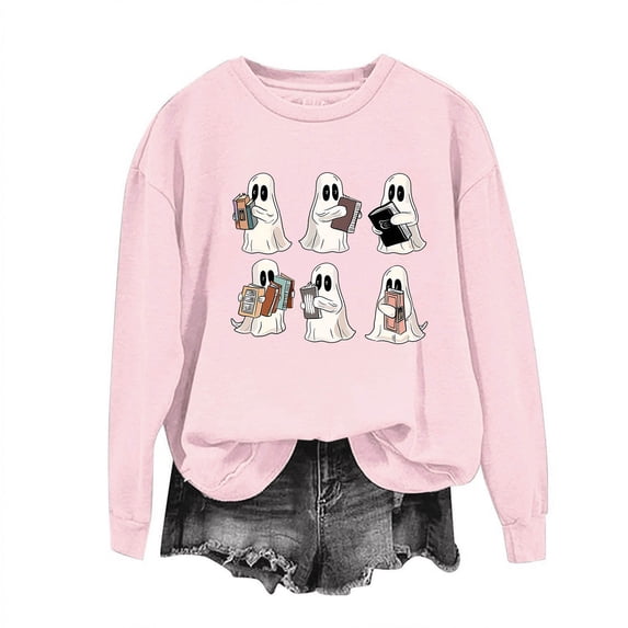 Tbopshirt Womens Hoodless Sweatshirts Halloween,Sweatshirts for Women Plus Size,Fall Winter Glasses Girl Print Casual Sports Round-Neck Tracksuits Long Sleeve,Hoodies Sweatshirts Pullover