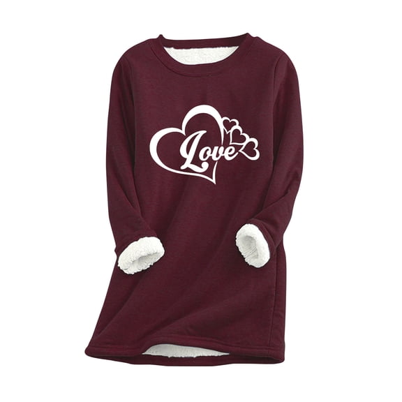 Tbopshirt Womens Hoodless Sweatshirts,Plus Size Essential Crewneck Sweatshirts Christmas Women's Round Neck Pocket Thickened Plush Warm Long Sleeve Tops