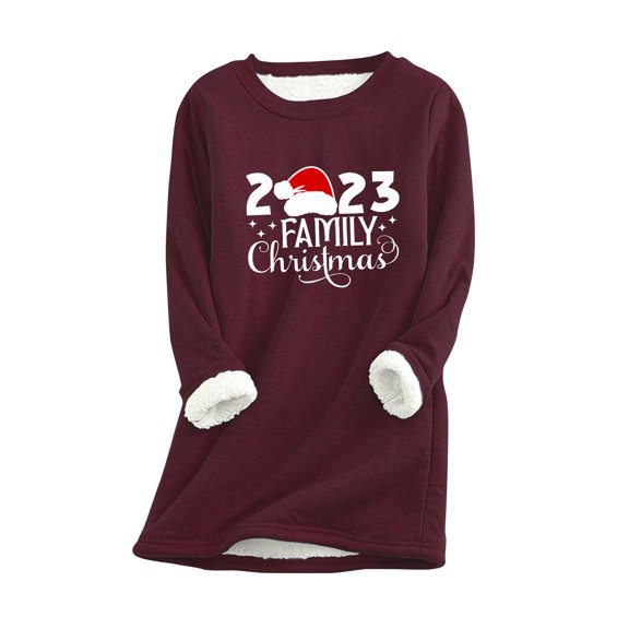 Tbopshirt Womens Hoodless Sweatshirts,Plus Size Essential Crewneck Sweatshirts Christmas Women's Round Neck Pocket Thickened Plush Warm Long Sleeve Tops