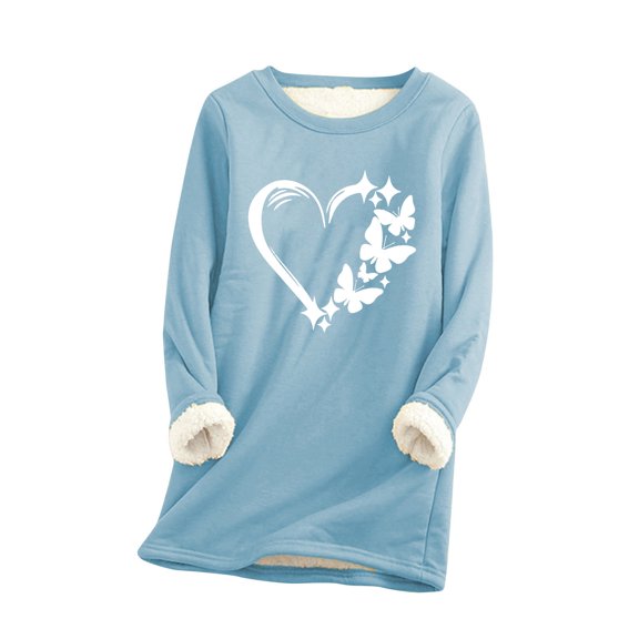 Tbopshirt Womens Hoodless Sweatshirts,Plus Size Essential Crewneck Sweatshirts Christmas Women's Round Neck Pocket Thickened Plush Warm Long Sleeve Tops