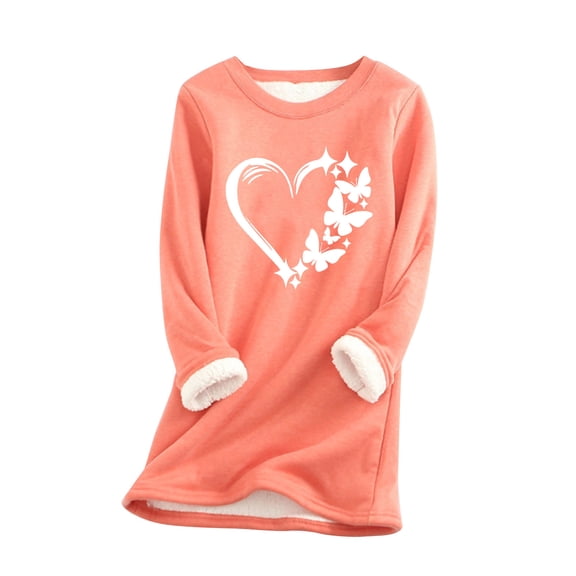 Tbopshirt Womens Hoodless Sweatshirts,Plus Size Essential Crewneck Sweatshirts Christmas Women's Round Neck Pocket Thickened Plush Warm Long Sleeve Tops