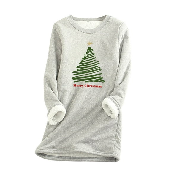 Tbopshirt Womens Hoodless Sweatshirts,Plus Size Essential Crewneck Sweatshirts Christmas Women's Round Neck Pocket Thickened Plush Warm Long Sleeve Tops