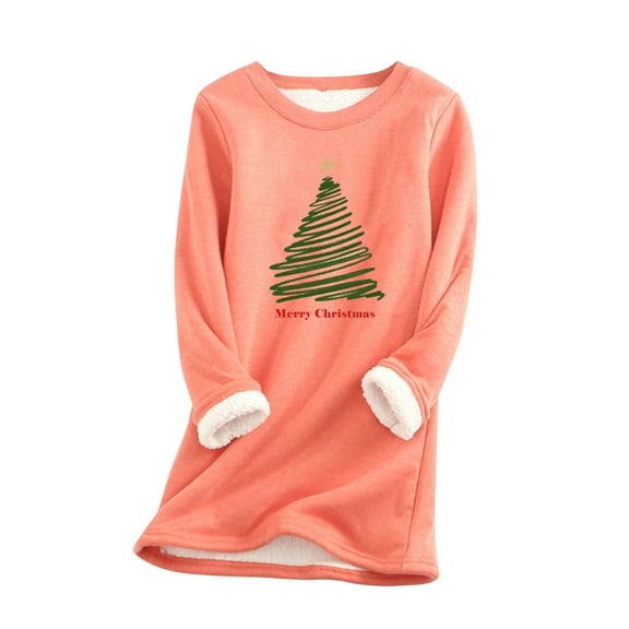 Tbopshirt Womens Hoodless Sweatshirts,Plus Size Essential Crewneck Sweatshirts Christmas Women's Round Neck Pocket Thickened Plush Warm Long Sleeve Tops