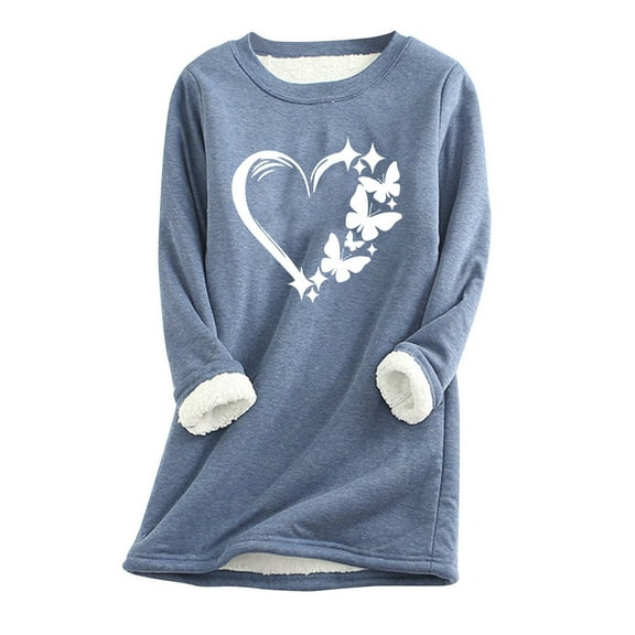 Tbopshirt Womens Hoodless Sweatshirts,Plus Size Essential Crewneck Sweatshirts Christmas Women's Round Neck Pocket Thickened Plush Warm Long Sleeve Tops