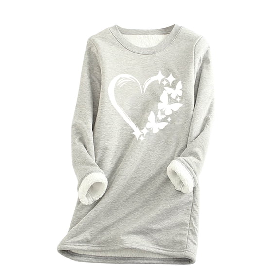 Tbopshirt Womens Hoodless Sweatshirts,Plus Size Essential Crewneck Sweatshirts Christmas Women's Round Neck Pocket Thickened Plush Warm Long Sleeve Tops