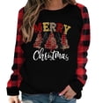 thumbnail image 1 of Tbopshirt Womens Hoodless Sweatshirts,Plus Size Essential Crewneck Sweatshirts Long Sleeve Plaid Christmas Print Splicing Round Neck Pullover T-Shirt Tops, 1 of 9