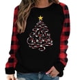thumbnail image 1 of Tbopshirt Womens Hoodless Sweatshirts,Plus Size Essential Crewneck Sweatshirts Long Sleeve Plaid Christmas Print Splicing Round Neck Pullover T-Shirt Tops, 1 of 9