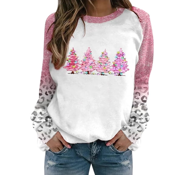 Tbopshirt Womens Hoodless Sweatshirts,Plus Size Essential Crewneck Sweatshirts Women's Christmas Printed Long Sleeves Blouse Round Neck Casual Tunic Tops