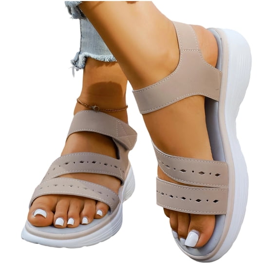 Tbopshirt Womens Sandals Comfortable Open Toe Summer Solid Color Wedge Heels with Arch Support Beach Vacation