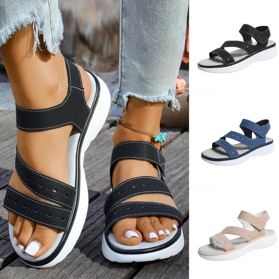 Tbopshirt Womens Sandals Comfortable Open Toe Summer Solid Color Wedge Heels with Arch Support Beach Vacation