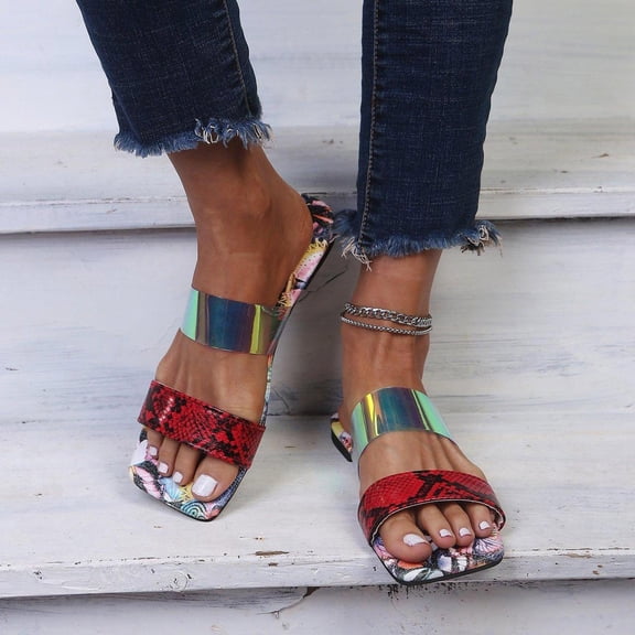 Tbopshirt Womens Sandals,Support Comfortable Walking Sandals Women Sandals Summer Fashion Leopard Beach Shoes Flat Heel Butterfly Sandals