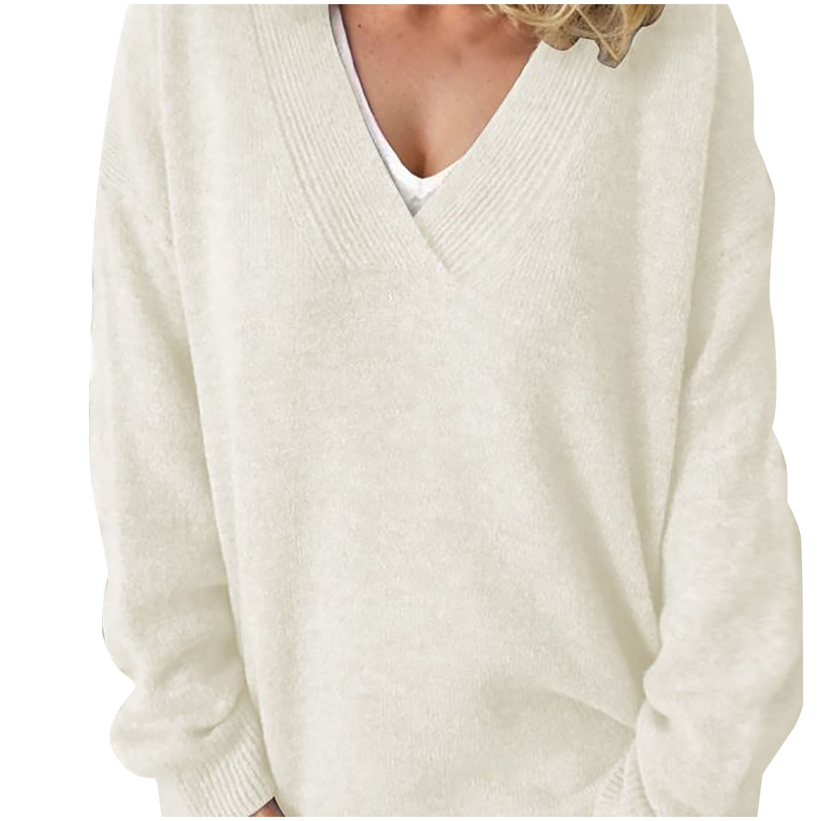 Tbopshirt Womens Sweaters,Fall Sweaters for Women,Knitted Top with V-neck Pullover Worn Over Sweater Long Sleeved Solid Color,Pullover Tops