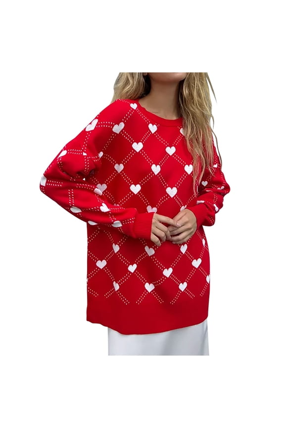 Womens Sweaters,Fall Sweaters for Women Mid To Long Length Heart-shaped Casual Solid Color Pullover Knitted Round Neck Sweater,Pullover Tops