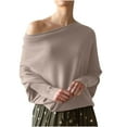 thumbnail image 1 of Tbopshirt Womens Sweaters Clearance Under $5,Fall Sweaters for Women,Women's One Shoulder Loose Long Sleeved Knitted Cowl Neck Sweater,up to 40% off Fashion, 1 of 6