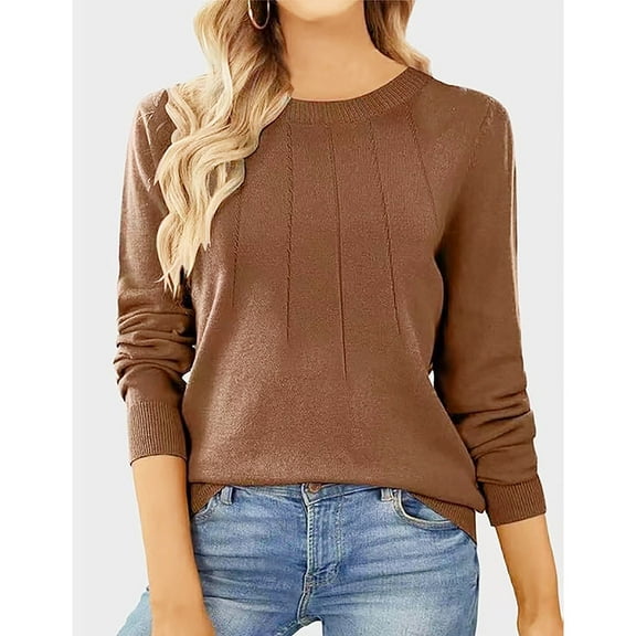Tbopshirt Womens Sweaters Clearance Under $5,Fall Sweaters for Women,Round Neck Loose Sweater Knitted Long Sleeved Sweater,up to 40% off Fashion