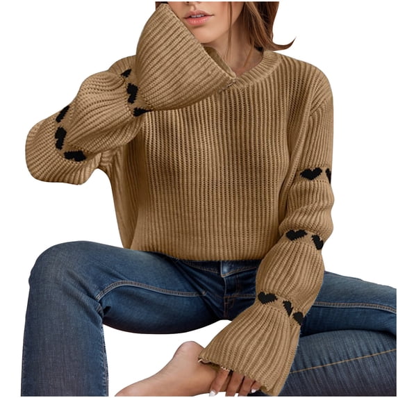 Tbopshirt Womens Sweaters,Fall Knitted Sweaters for Women,Casual Sweater Heart Pullover Round Neck Sweater,Pullover Tops