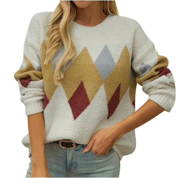 Tbopshirt Womens Sweaters,Fall Sweaters for Women,Round Neck Loose Sweater Knitted Sweater Long Sleeved Sweater