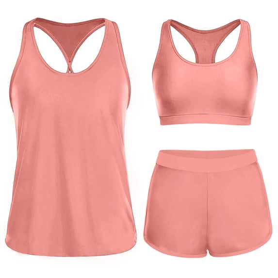 Tbopshirt Womens Tankini Swimsuits 3 Piece Tummy Control Sleeveless Summer Bathing Suits with Bra