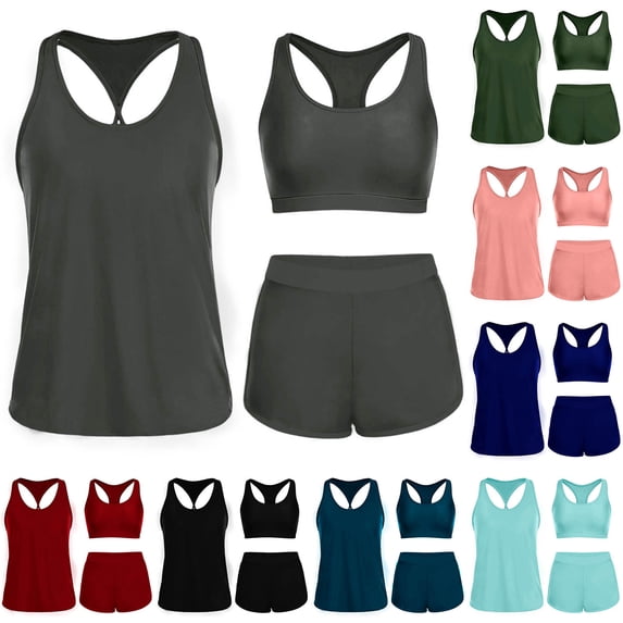 Tbopshirt Womens Tankini Swimsuits 3 Piece Tummy Control Sleeveless Summer Bathing Suits with Bra